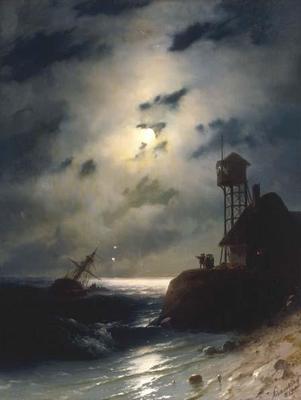 [Aivazovsky - Moonlit Seascape with Shipwreck] 