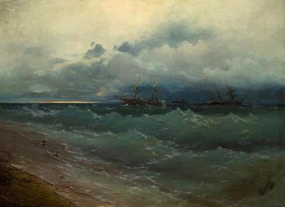 [Aivazovsky - Ships on a Stormy Sea at Daybreak] 