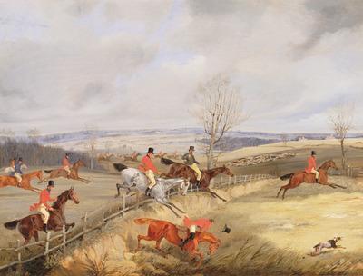 [Alken - Hunting Scene, Drawing the Cover] 