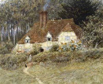 [Allingham - Old Surrey Cottage, with Black Cat] 