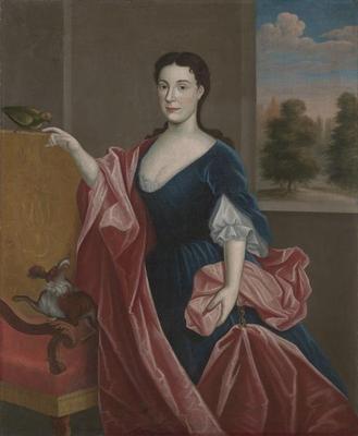 [American School - A Hudson Valley Lady with Dog and Parrot] 