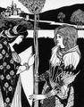 [Morgan le Fay handing Sir Tristan the Shield]