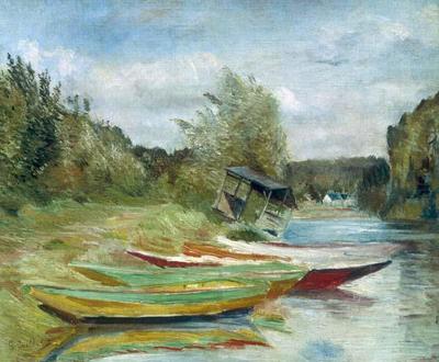 [Caillebotte - Boats and Hut by the Seine] 