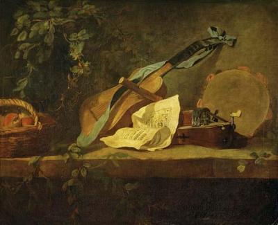 [Chardin - Musical Instruments and a Basket of Fruit] 