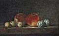 [Peaches, Pears and Plums on a Table]