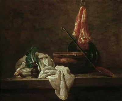 [Chardin - Still Life with Celery Root, Tea Towel, Soup Bowl and Platter] 