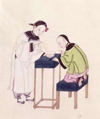 [Chinese School - A Girl Looking for Luck into a Bowl of Water] 
