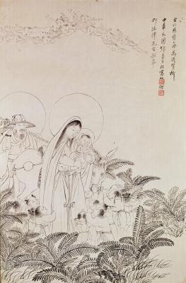 [Chinese School - Madonna and Child in Pen and Ink] 