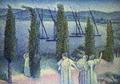 [Coastal View with Cypress Trees]