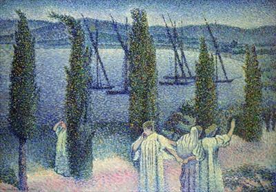 [Cross - Coastal View with Cypress Trees] 