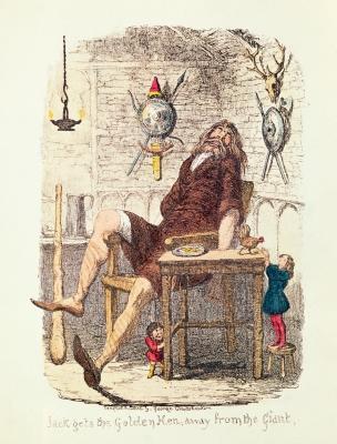 [Cruikshank - Jack gets the Golden Hen away from the Giant] 