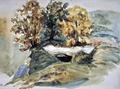 [Three Trees at the Edge of a Hill]