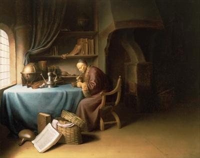 [Dou - An Old Man Lighting his Pipe in a Study] 