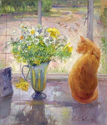 [Easton - Striped Jug with Spring Flowers] 