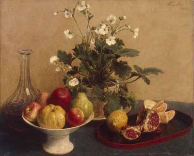[Fantin-Latour - Flowers, Dish with Fruit and Carafe] 