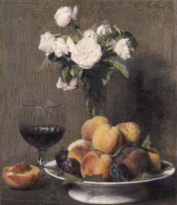 [Fantin-Latour - Still Life with Roses, Fruits and a Glass of Wine] 