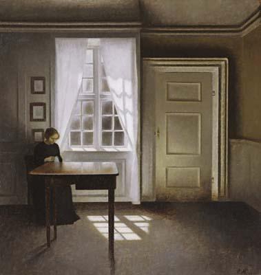 [Hammershoi - Interior with a Woman Sewing] 