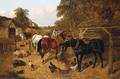 [Carthorses in a Stable Yard]