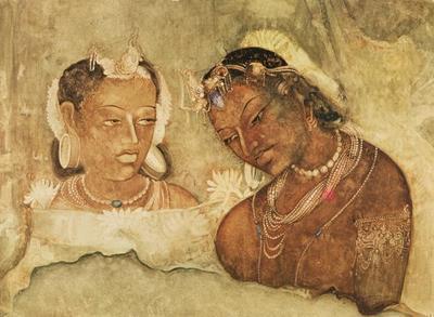 [Indian School - A Princess and her Servant, Copy of a Fresco from the Ajanta Caves, India] 