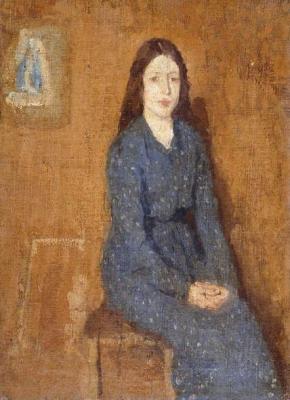 [John - A Sitting Girl wearing a Spotted Blue Dress] 