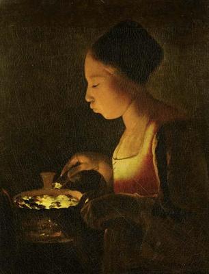 [La Tour - Girl Blowing on a Brazier] 