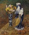[Statuette and a Vase of Flowers]