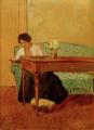 [Elizabeth on a Green Sofa, Reading]