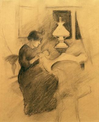 [Macke - Elizabeth Sewing by Lamplight] 