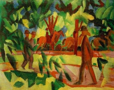 [Macke - Horsemen and Walkers in the Avenue] 
