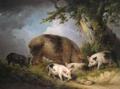 [A Sow and her Four Piglets in a Wooded Landscape]