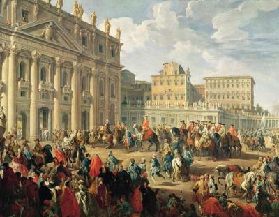 [Panini - Charles de Bourbon visiting Pope Benedict XIV at St Peter's, Rome, 1745] 