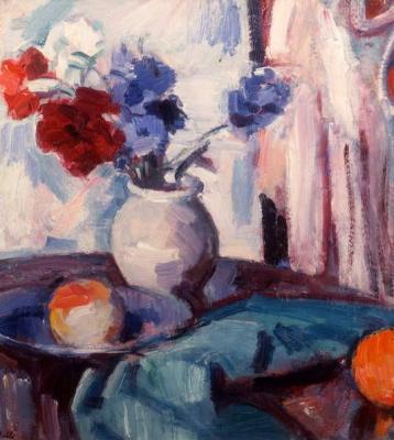 [Peploe - Mixed Carnations and Cornflowers in a Pottery Vase] 