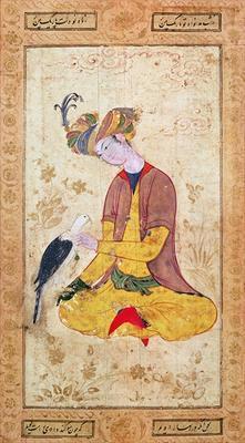 [Persian School - A Hunter Stroking his Falcon] 