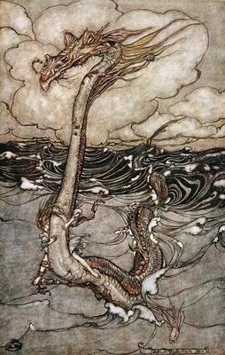 [Rackham - A Young Girl Riding a Sea Serpent] 