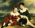 [Portrait of Two Boys with their Newfoundland Dog]