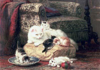 [Ronner-Knip - Cat with her Kittens on a Cushion] 