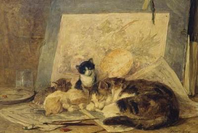 [Ronner-Knip - A Sleeping Cat and Kittens in an Artist's Studio] 