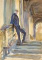 [Sir Neville Wilkinson on the Steps of the Palladian Bridge at Wilton House]