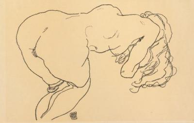 [Schiele - Long-Haired Nude, Leaning Forward] 
