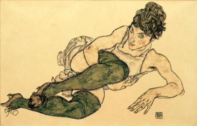 [Schiele - Reclining Woman with Green Stockings] 