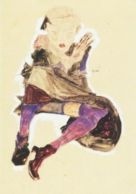 [Schiele - Seated Girl with Striped Stockings] 