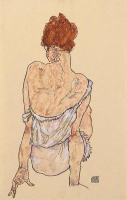[Schiele - Seated Woman in Underwear, Rear View] 