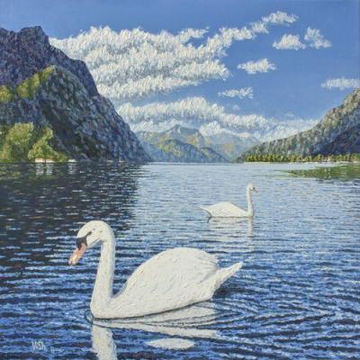 [Shevelev - Two Swans on Lake Como] 