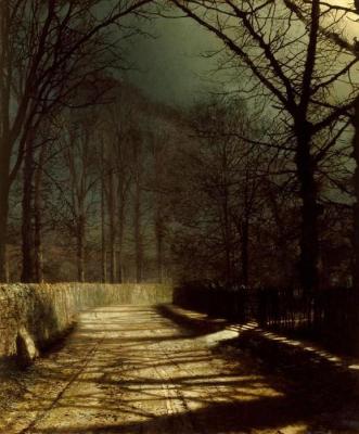 [Grimshaw - Moonlit Lane with Two Lovers by a Gate] 