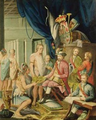 [Spanish School - Montezuma Declares his Allegiance] 