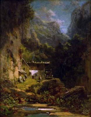 [Spitzweg - Mill in a Forest Ravine with Figure] 