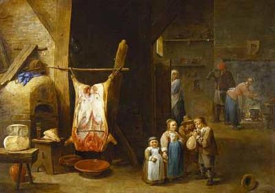 [Teniers - Interior of a Peasant's Cottage with a Pig's Carcass] 
