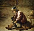 [A Young Man Pulling on a Boot]