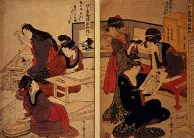[Utamaro - Artisans Making a Woodcut] 