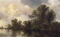 [A Wooded River Landscape, with Peasants in a Rowing Boat]